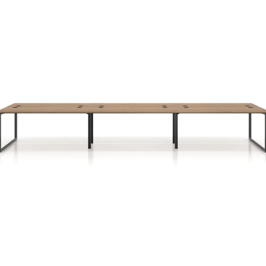 Mesa oficina multipuesto bench Delta triple, fondo 142cm, estructura negra