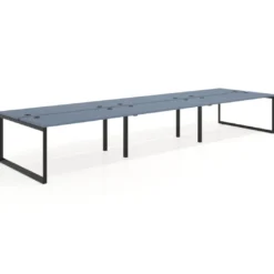 Mesa oficina multipuesto bench Delta triple, fondo 142cm, estructura negra