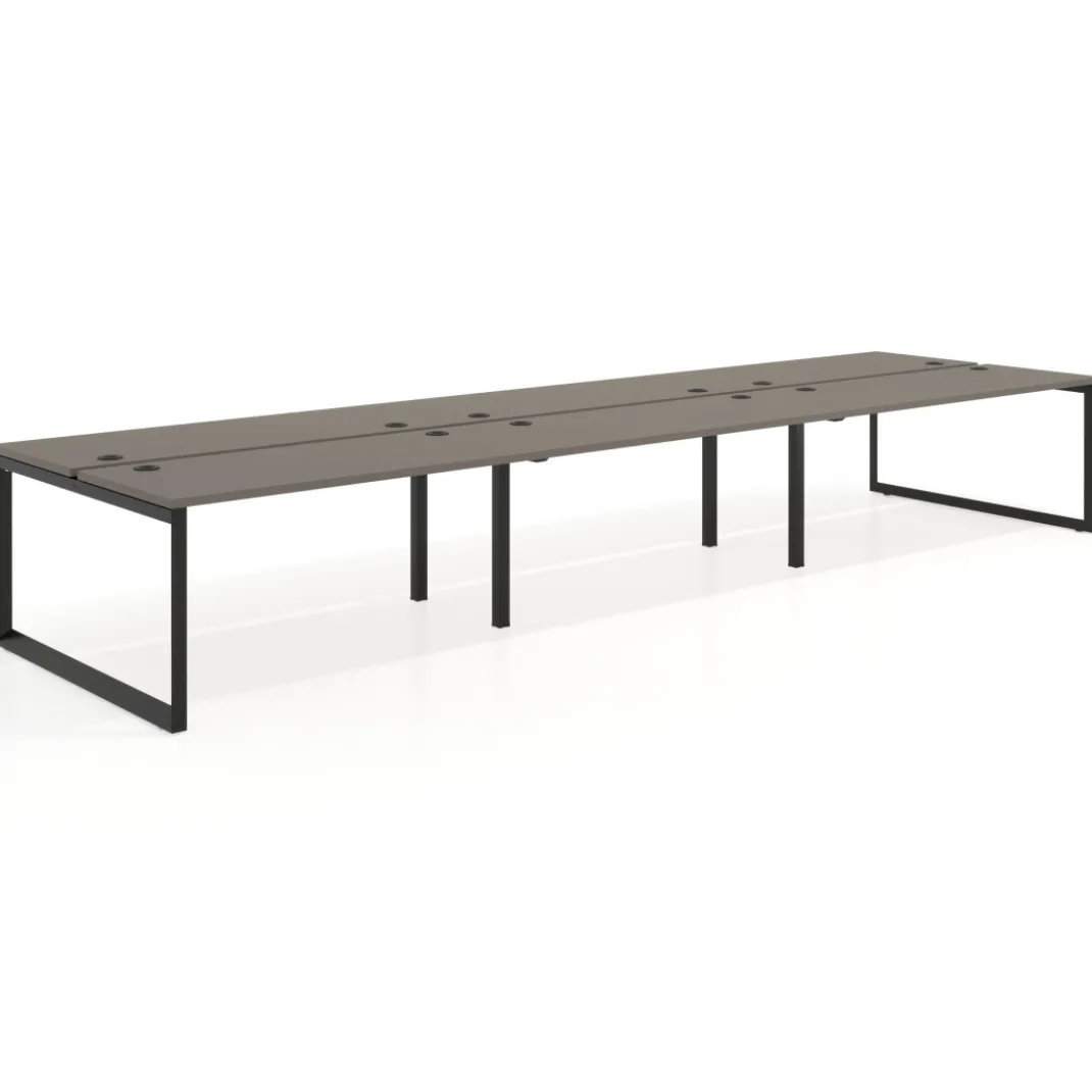 Mesa oficina multipuesto bench Delta triple, fondo 142cm, estructura negra