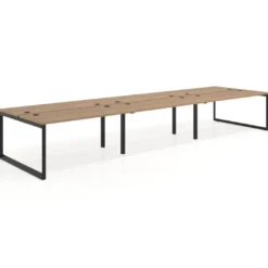 Mesa oficina multipuesto bench Delta triple, fondo 142cm, estructura negra
