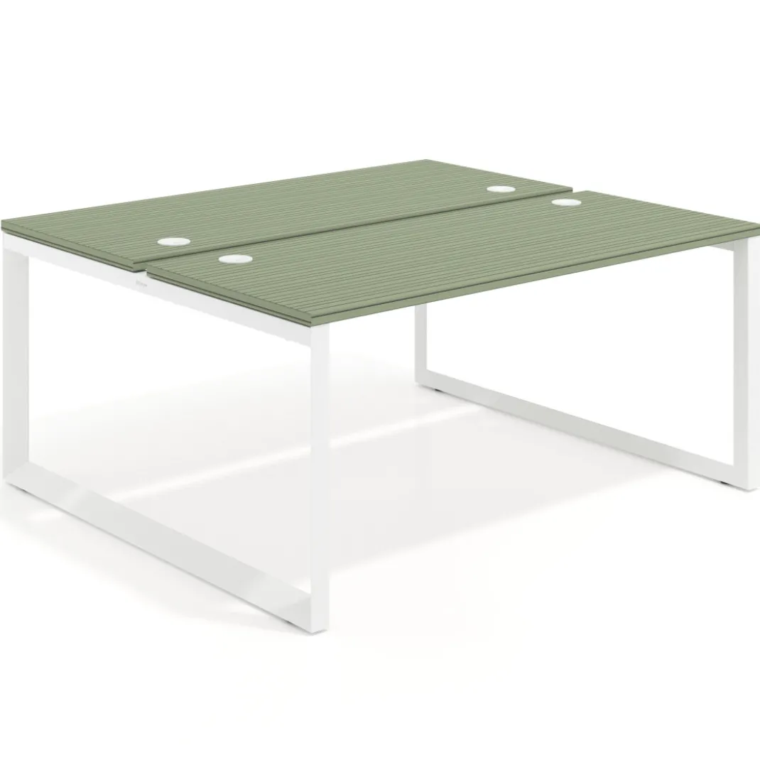 Mesa oficina multipuesto bench Delta fondo 142cm estructura blanca