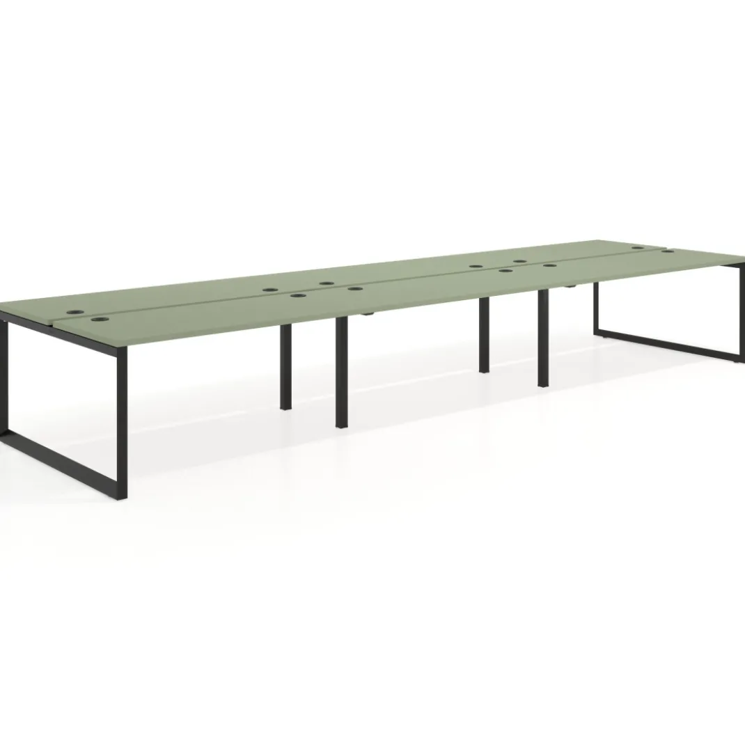Mesa oficina multipuesto bench Delta triple, fondo 142cm, estructura negra