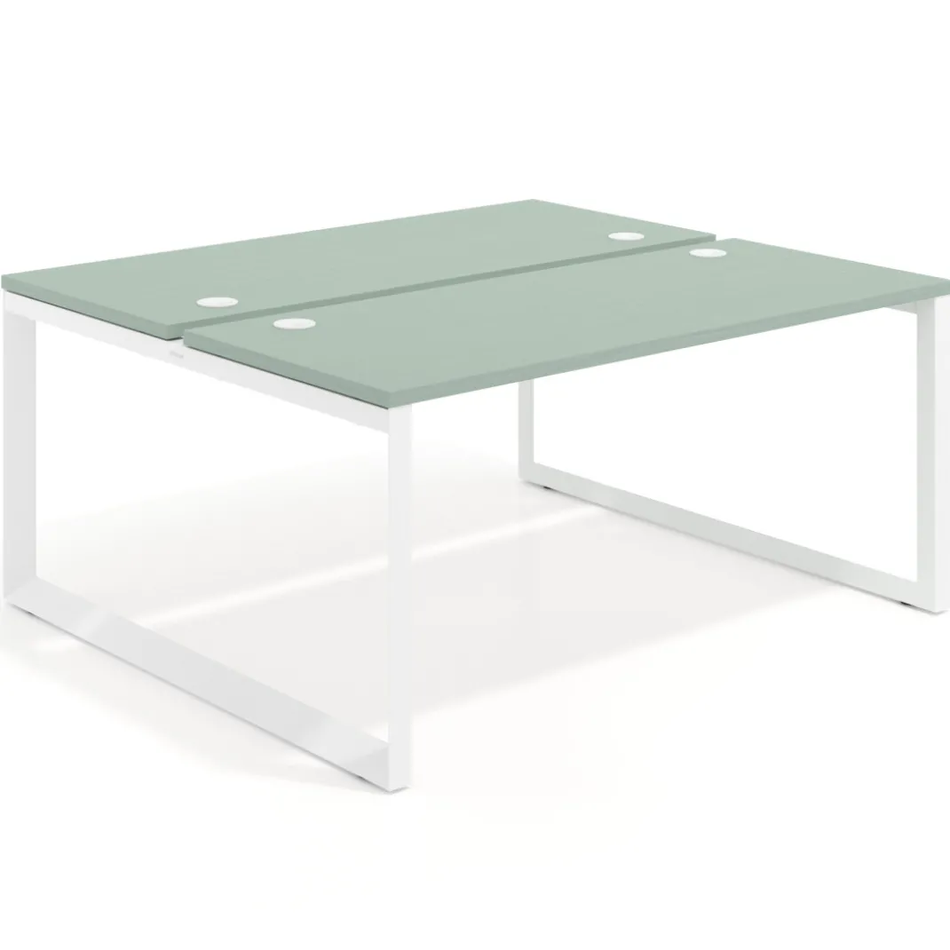 Mesa oficina multipuesto bench Delta fondo 142cm estructura blanca