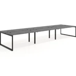 Mesa oficina multipuesto bench Delta triple, fondo 142cm, estructura negra