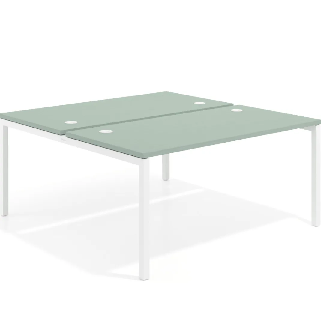 Mesa oficina multipuesto bench Kube fondo 166 cm estructura blanca