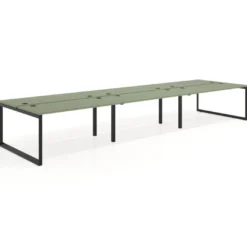 Mesa oficina multipuesto bench Delta triple, fondo 142cm, estructura negra