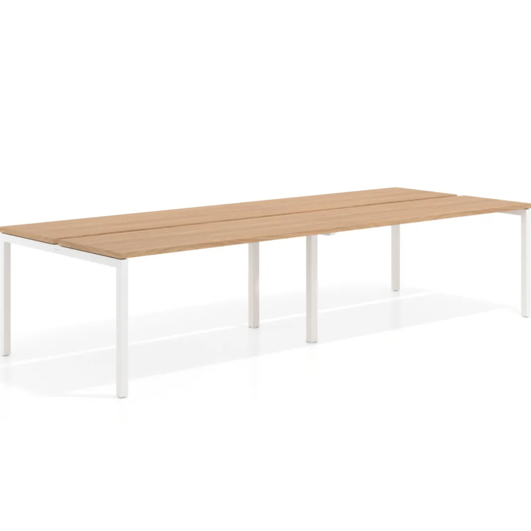 Mesa oficina multipuesto bench doble Kube, fondo 126 cm, estructura blanco