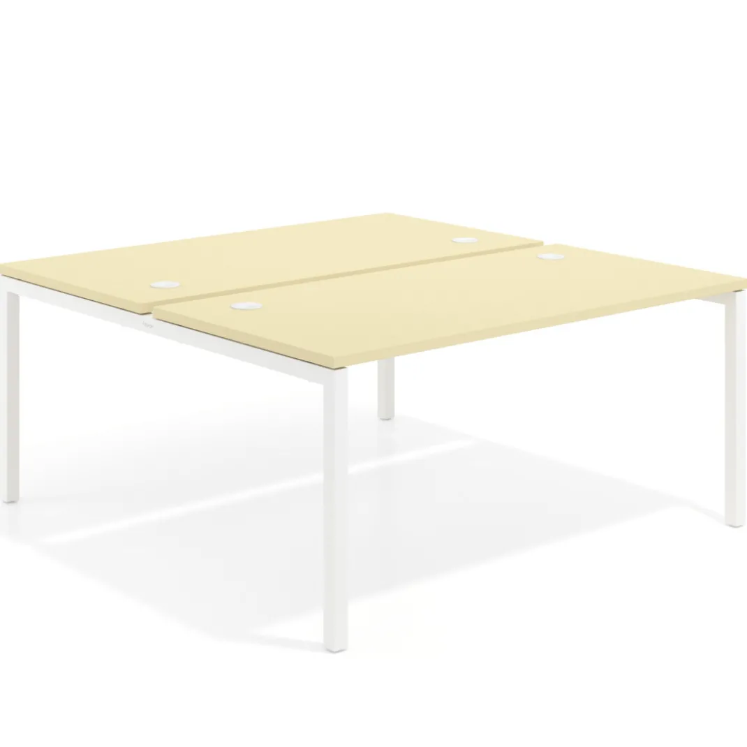 Mesa oficina multipuesto bench Kube fondo 166 cm estructura blanca