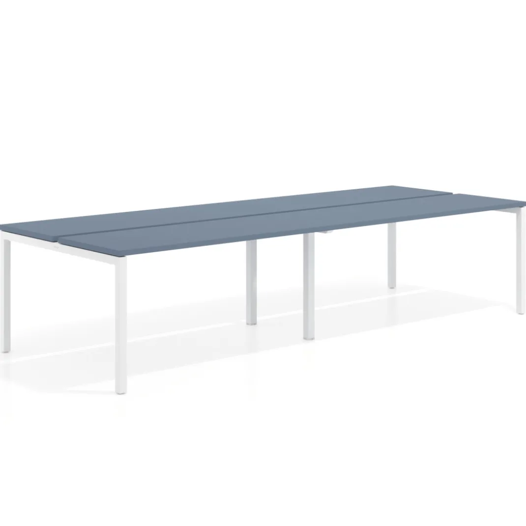 Mesa oficina multipuesto bench doble Kube, fondo 126 cm, estructura blanco