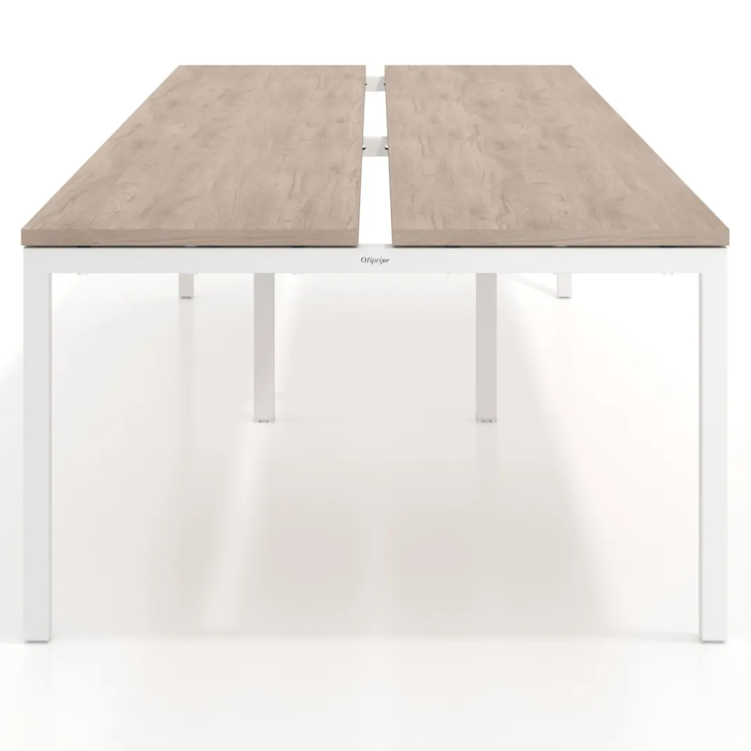 Mesa oficina multipuesto bench doble Kube, fondo 126 cm, estructura blanco