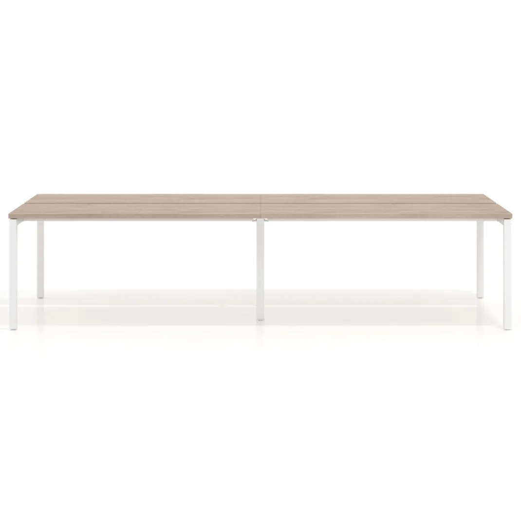 Mesa oficina multipuesto bench doble Kube, fondo 126 cm, estructura blanco