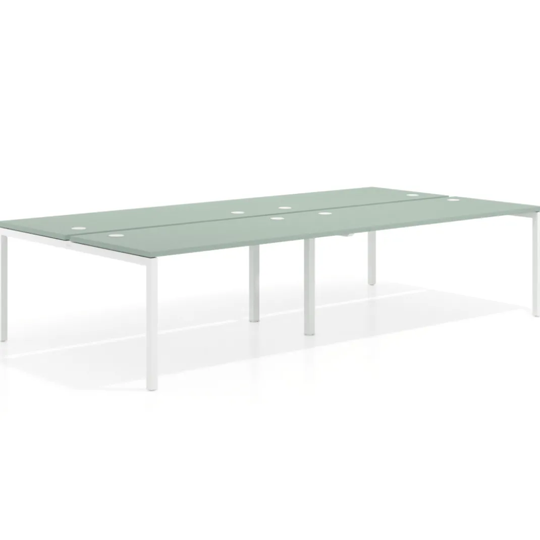 Mesa oficina multipuesto bench Kube doble, fondo 166 cm, estructura blanco