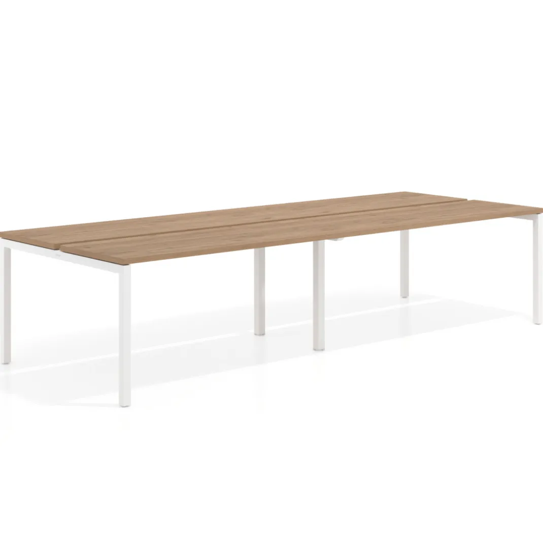 Mesa oficina multipuesto bench doble Kube, fondo 126 cm, estructura blanco
