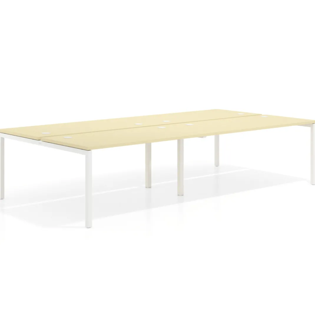 Mesa oficina multipuesto bench Kube doble, fondo 166 cm, estructura blanco