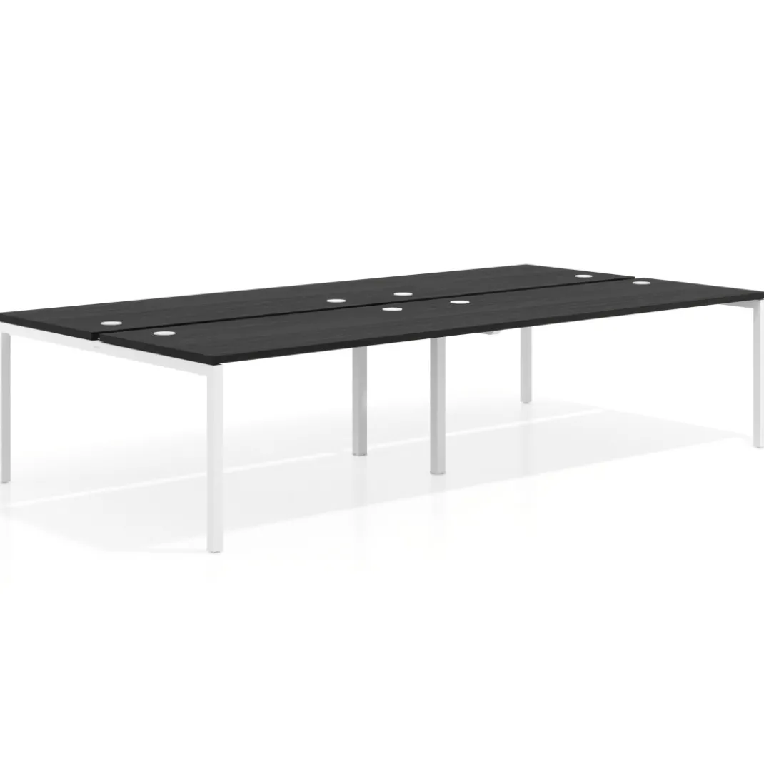 Mesa oficina multipuesto bench Kube doble, fondo 166 cm, estructura blanco