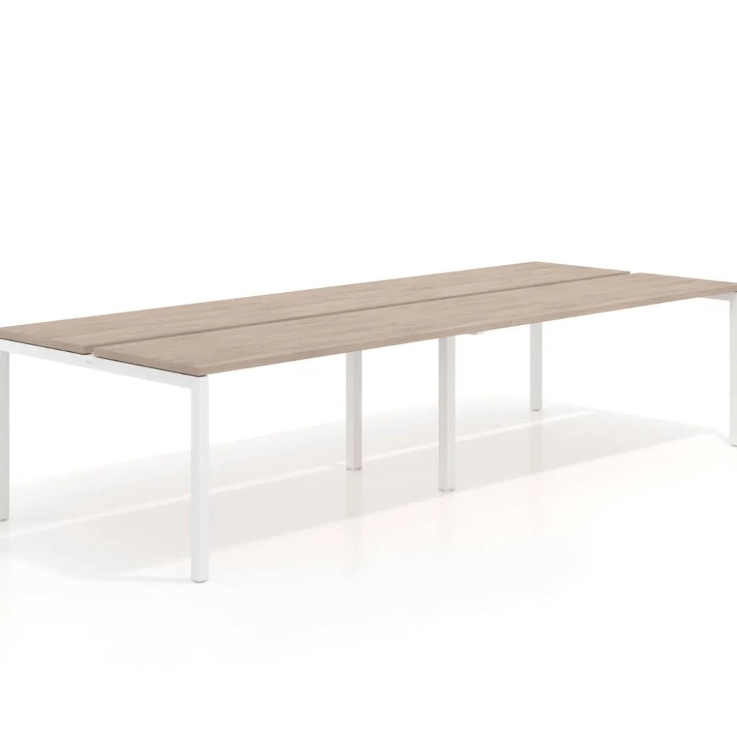 Mesa oficina multipuesto bench doble Kube, fondo 126 cm, estructura blanco