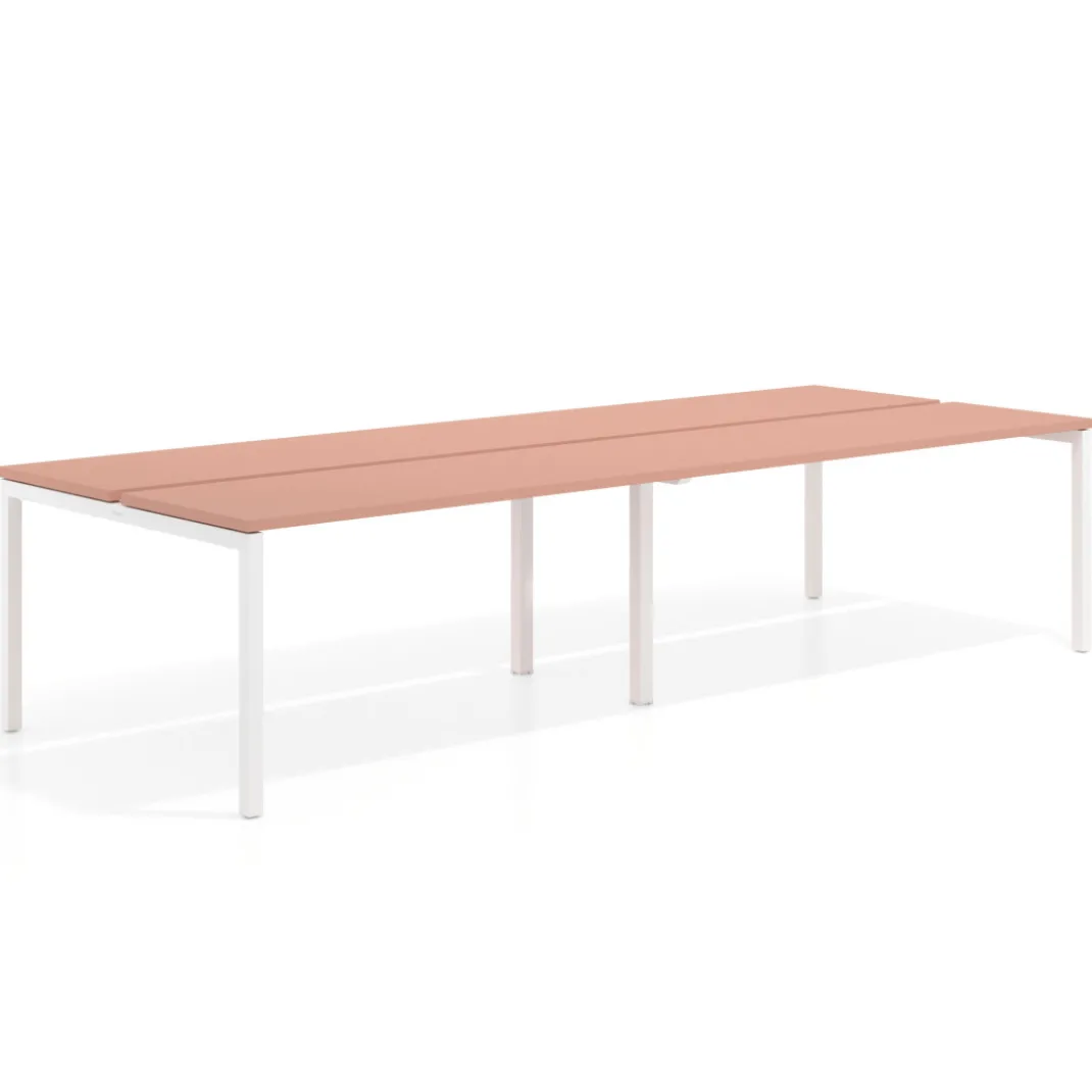 Mesa oficina multipuesto bench doble Kube, fondo 126 cm, estructura blanco