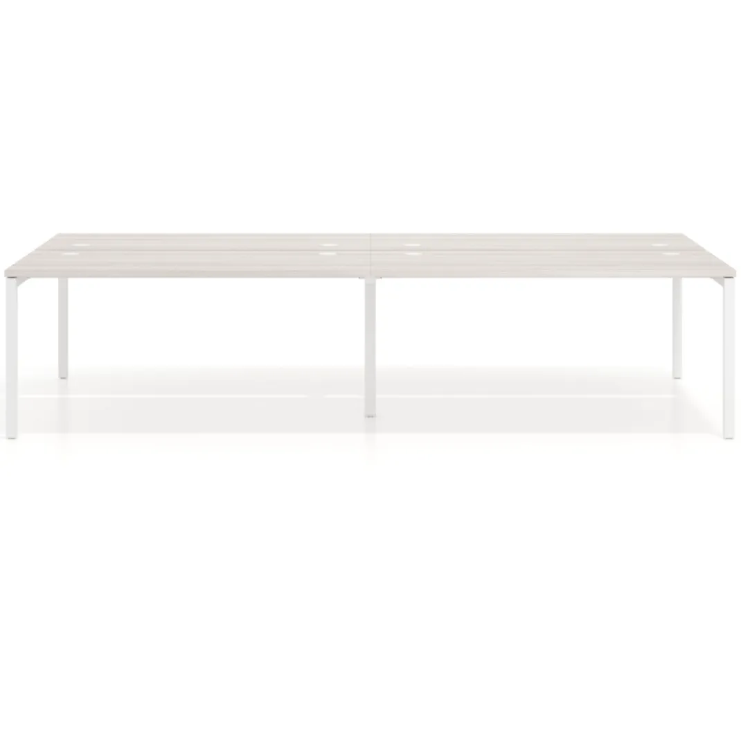 Mesa oficina multipuesto bench Kube doble, fondo 166 cm, estructura blanco