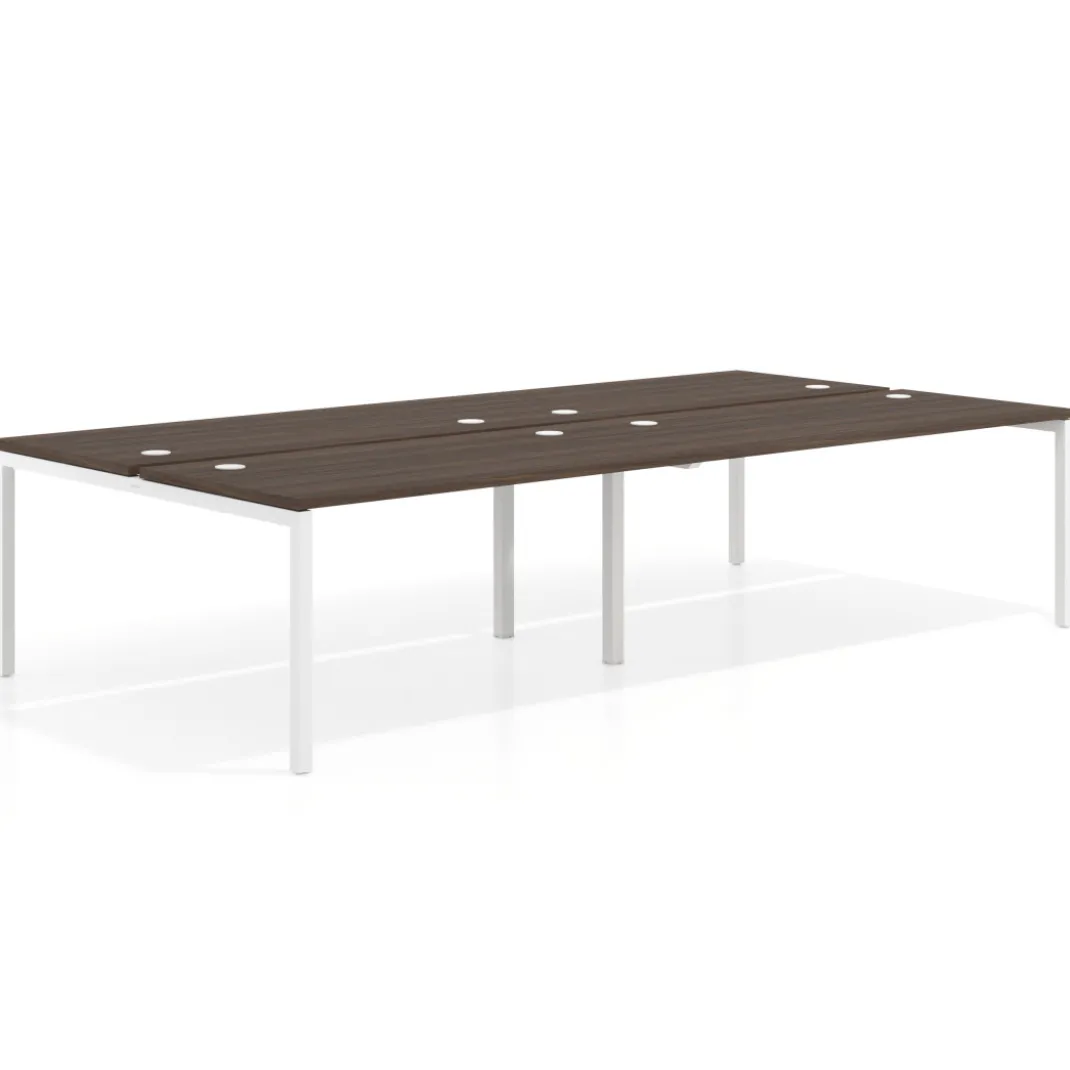 Mesa oficina multipuesto bench Kube doble, fondo 166 cm, estructura blanco