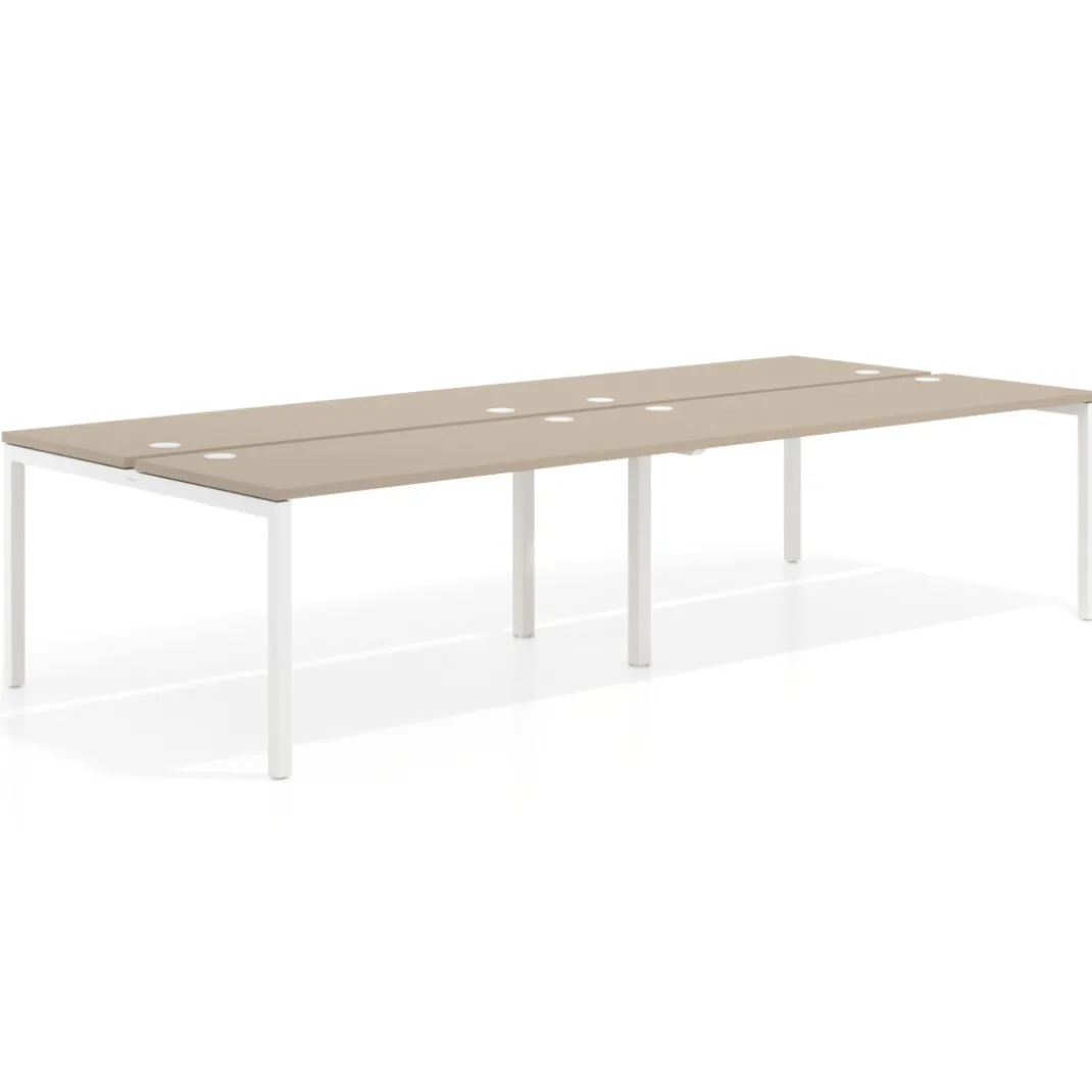 Mesa oficina multipuesto bench doble Kube, fondo 142cm, estructura blanco