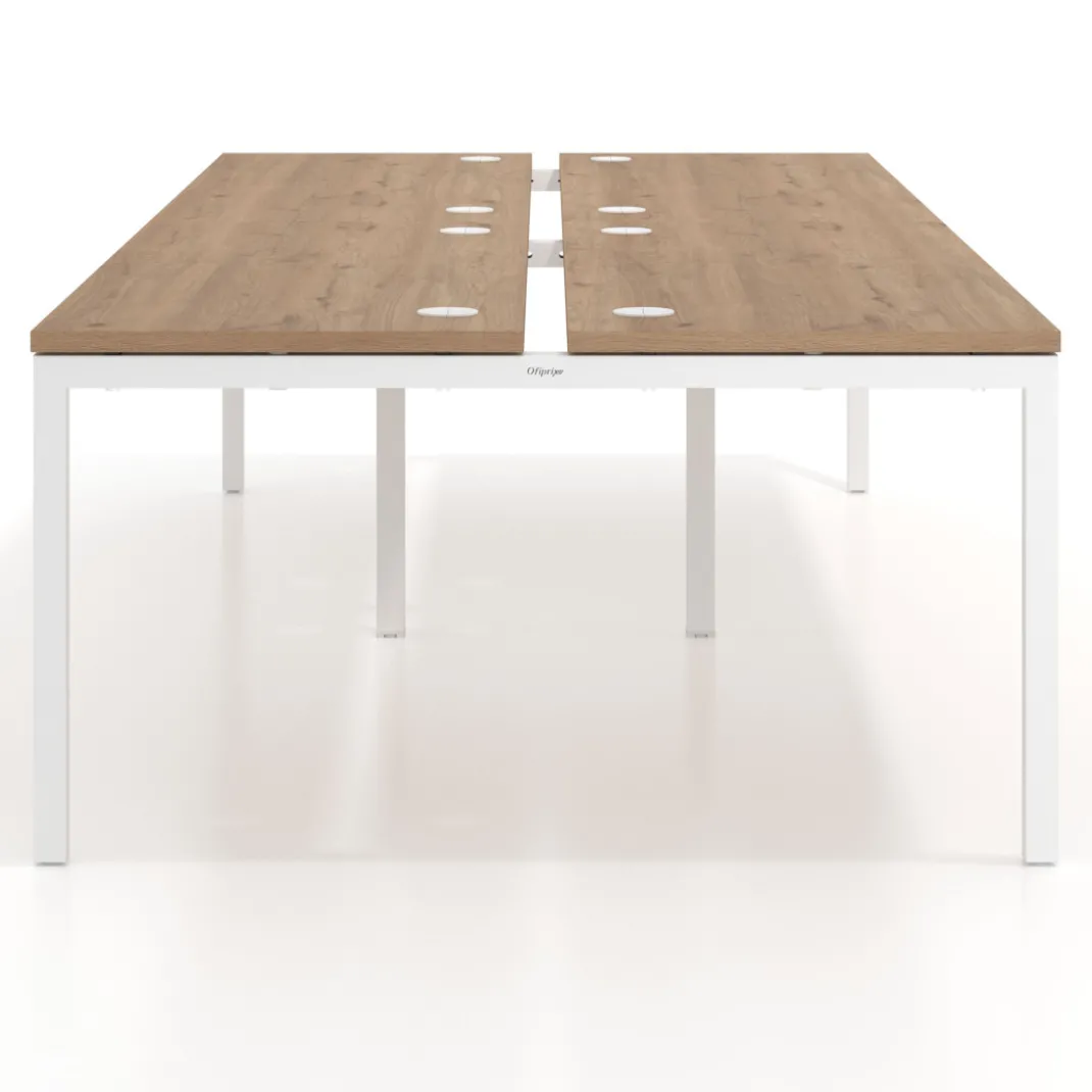 Mesa oficina multipuesto bench doble Kube, fondo 142cm, estructura blanco