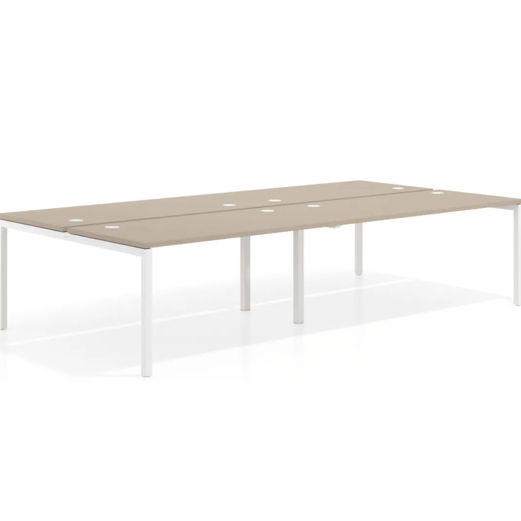 Mesa oficina multipuesto bench Kube doble, fondo 166 cm, estructura blanco