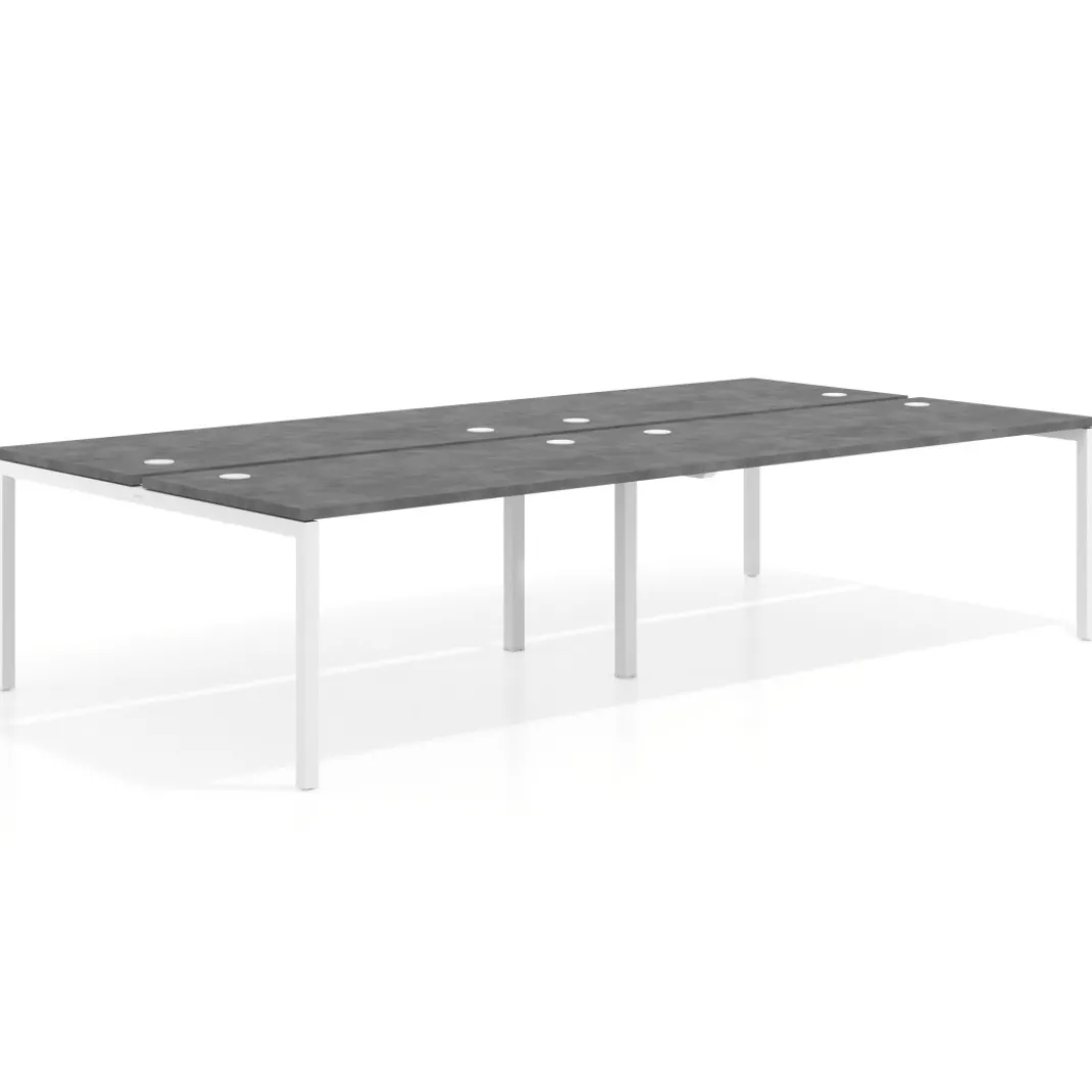 Mesa oficina multipuesto bench Kube doble, fondo 166 cm, estructura blanco