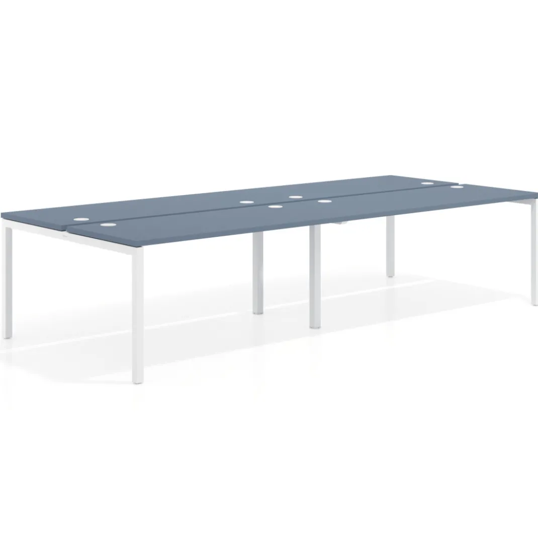 Mesa oficina multipuesto bench doble Kube, fondo 142cm, estructura blanco