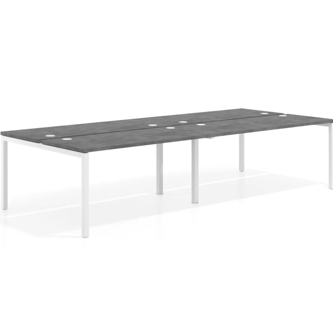 Mesa oficina multipuesto bench doble Kube, fondo 142cm, estructura blanco