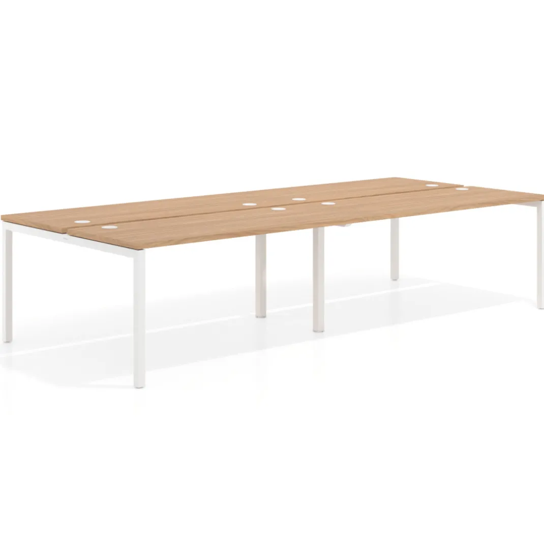 Mesa oficina multipuesto bench doble Kube, fondo 142cm, estructura blanco