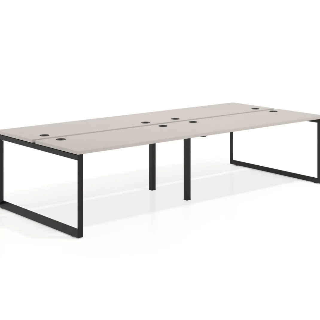 Mesa oficina multipuesto bench Delta doble, fondo 142cm, estructura negra