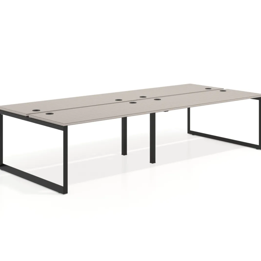 Mesa oficina multipuesto bench Delta doble, fondo 142cm, estructura negra