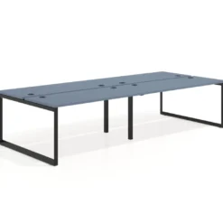 Mesa oficina multipuesto bench Delta doble, fondo 142cm, estructura negra