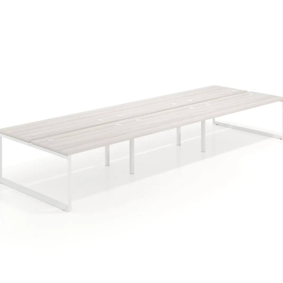 Mesa oficina multipuesto bench Delta triple, fondo 166cm estructura blanca