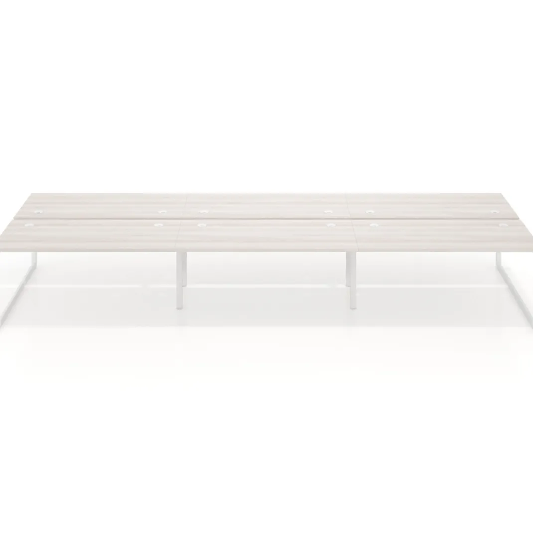 Mesa oficina multipuesto bench Delta triple, fondo 166cm estructura blanca