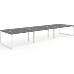 Mesa oficina multipuesto bench Delta triple, fondo 142cm, estructura blanca