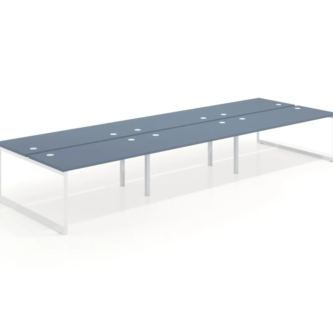 Mesa oficina multipuesto bench Delta triple, fondo 166cm estructura blanca