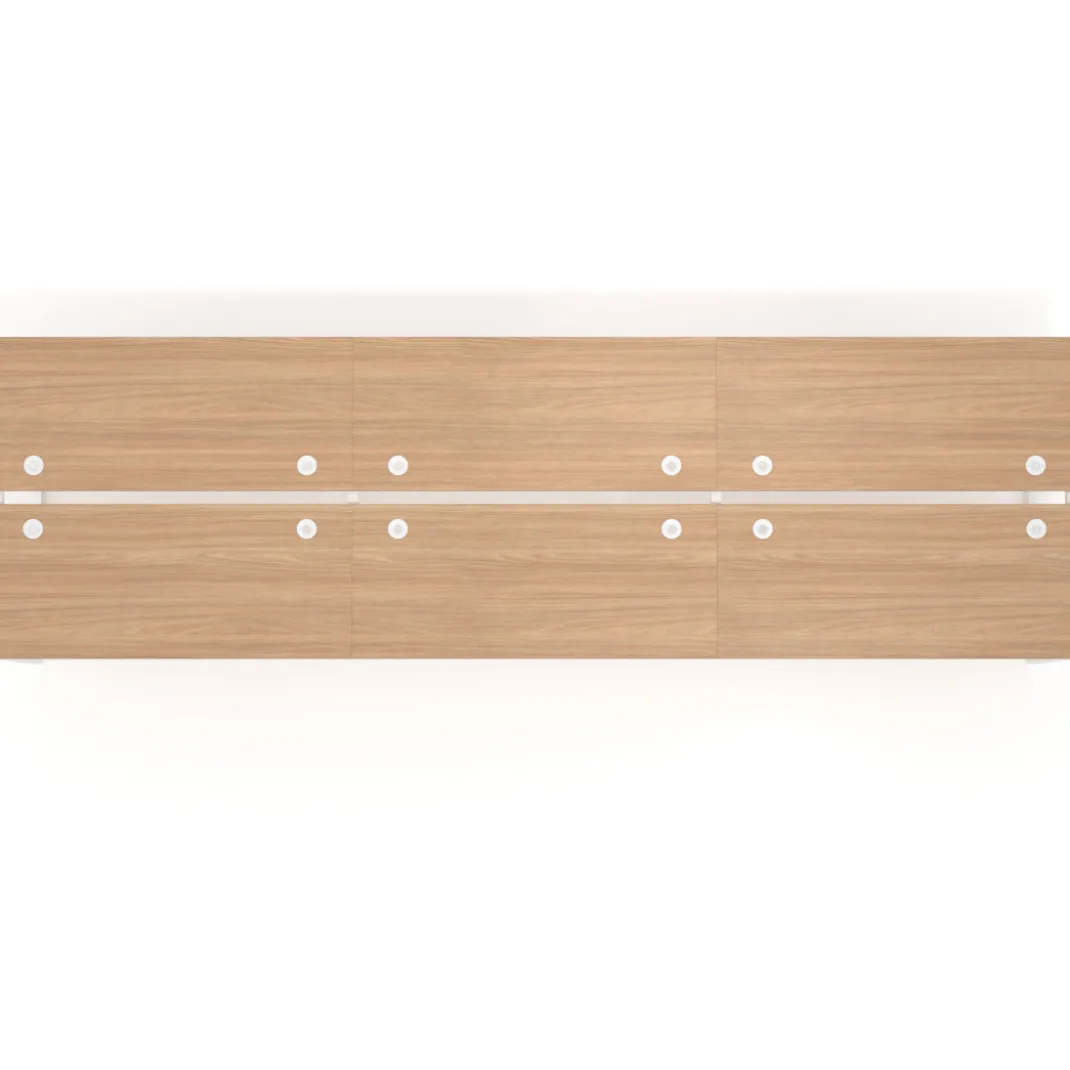 Mesa oficina multipuesto bench Delta triple, fondo 142cm, estructura blanca