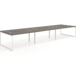 Mesa oficina multipuesto bench Delta triple, fondo 142cm, estructura blanca