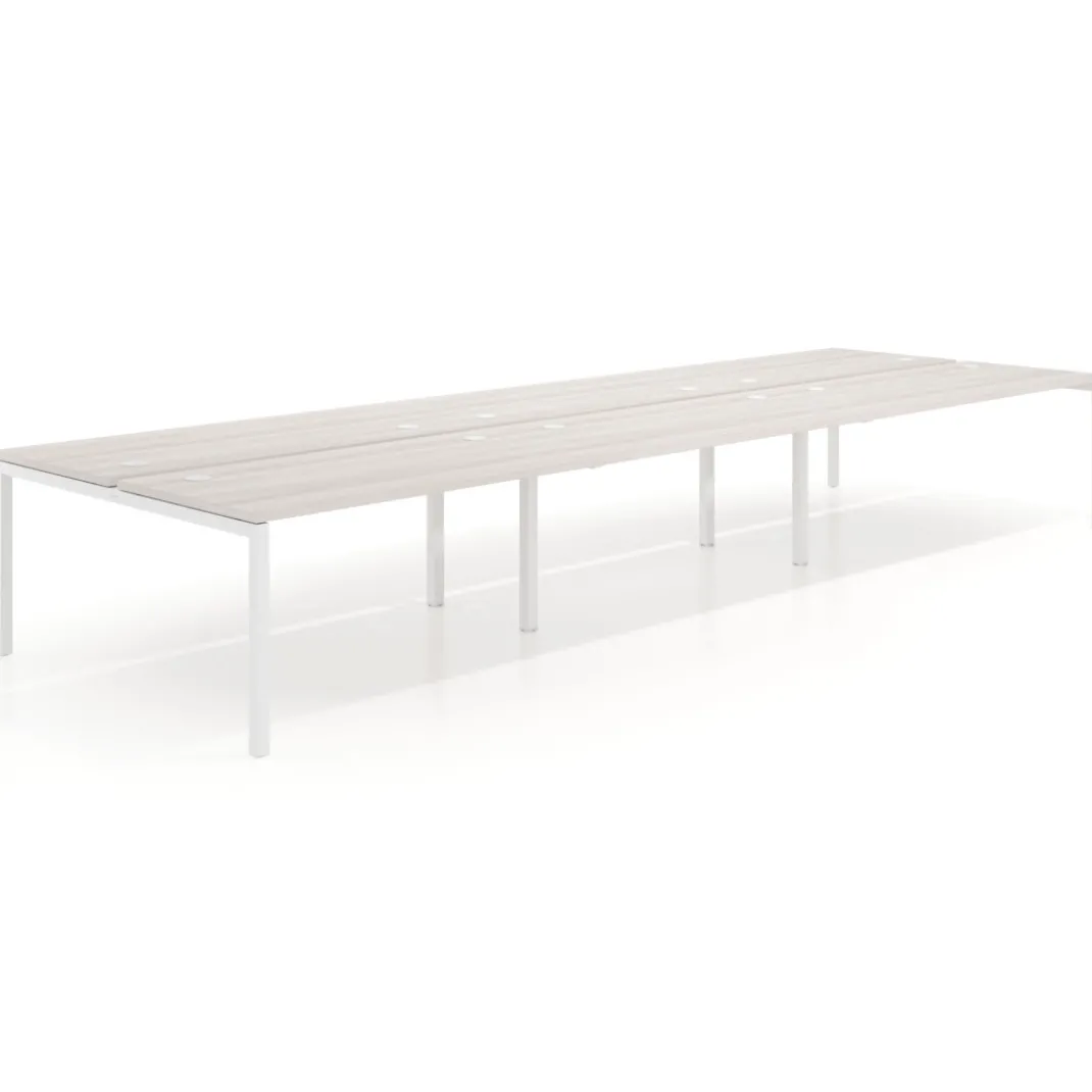 Mesa oficina multipuesto bench Kube triple, fondo 166 cm, estructura blanco