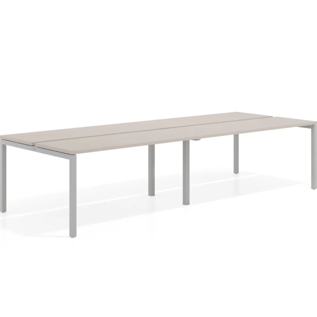 Mesa oficina multipuesto bench doble Kube, fondo 126 cm, estructura aluminio
