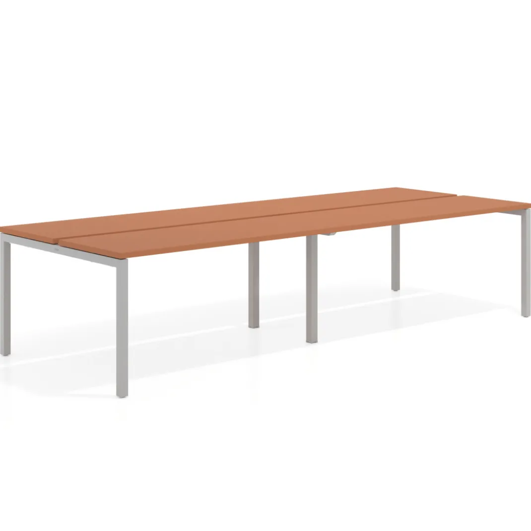 Mesa oficina multipuesto bench doble Kube, fondo 126 cm, estructura aluminio