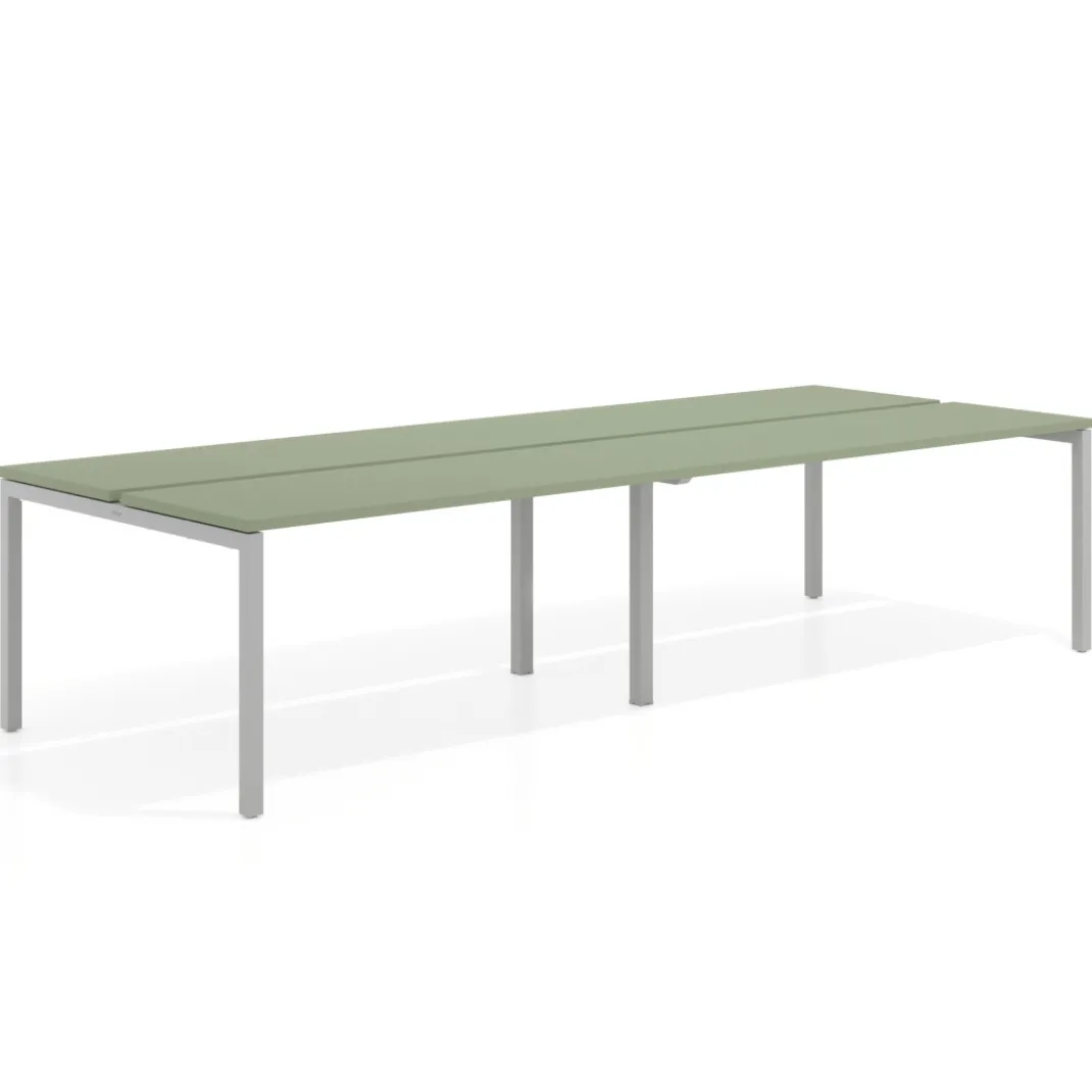 Mesa oficina multipuesto bench doble Kube, fondo 126 cm, estructura aluminio