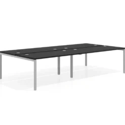 Mesa oficina multipuesto bench Kube doble, fondo 166 cm, estructura aluminio