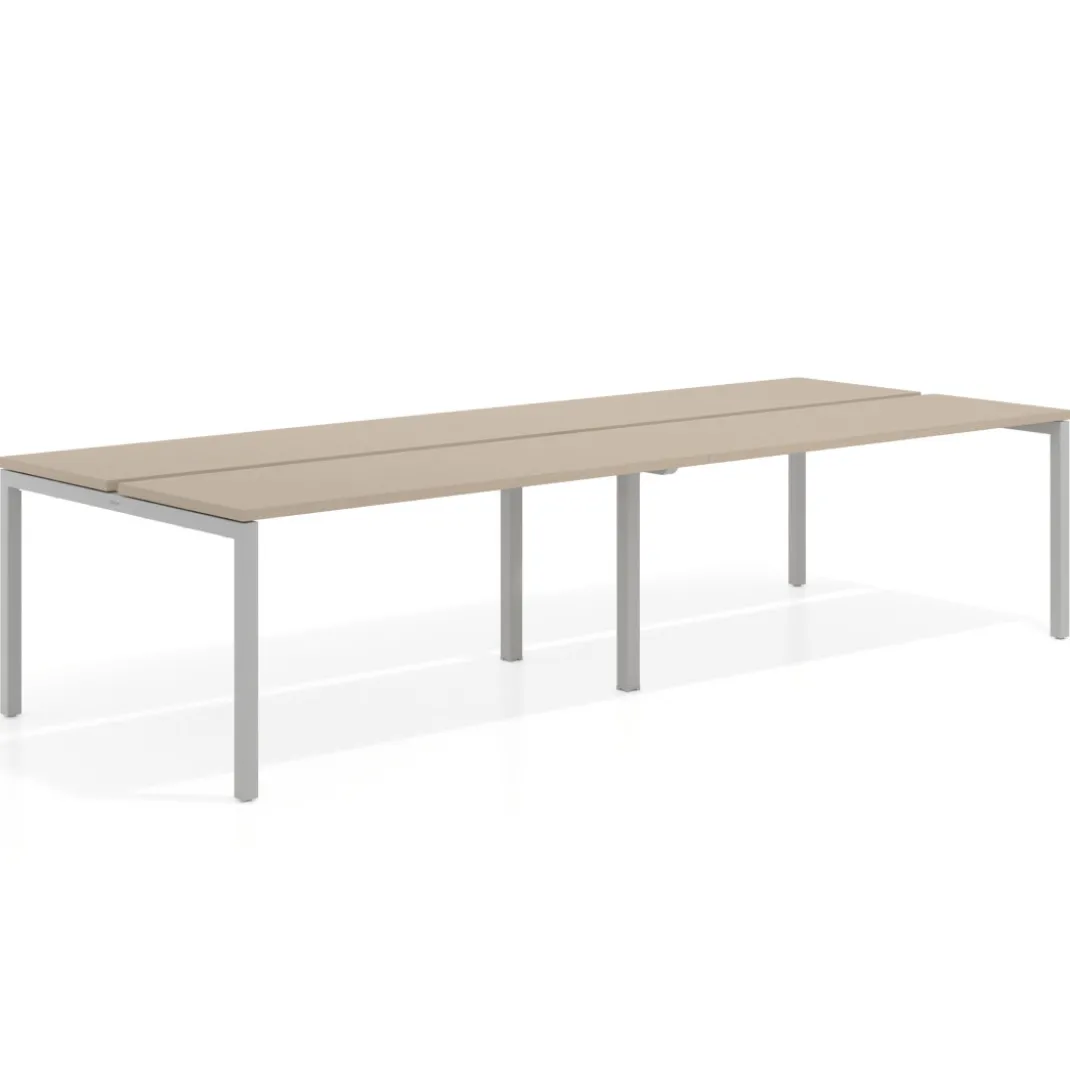 Mesa oficina multipuesto bench doble Kube, fondo 126 cm, estructura aluminio