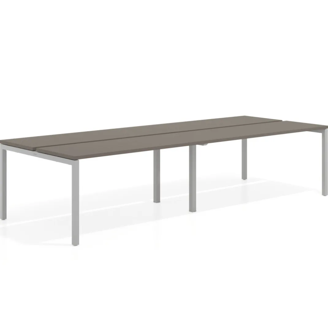 Mesa oficina multipuesto bench doble Kube, fondo 126 cm, estructura aluminio