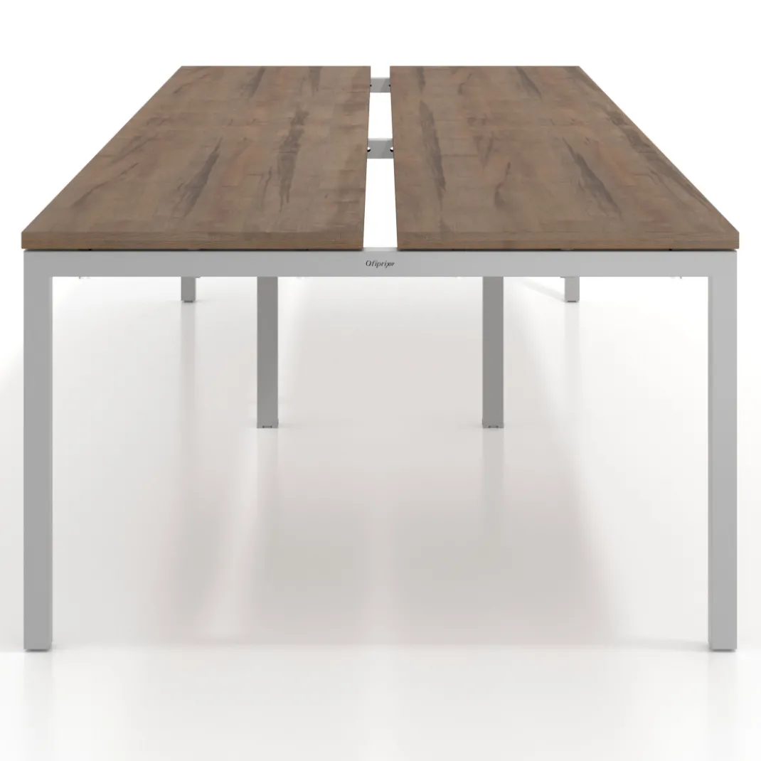 Mesa oficina multipuesto bench doble Kube, fondo 126 cm, estructura aluminio