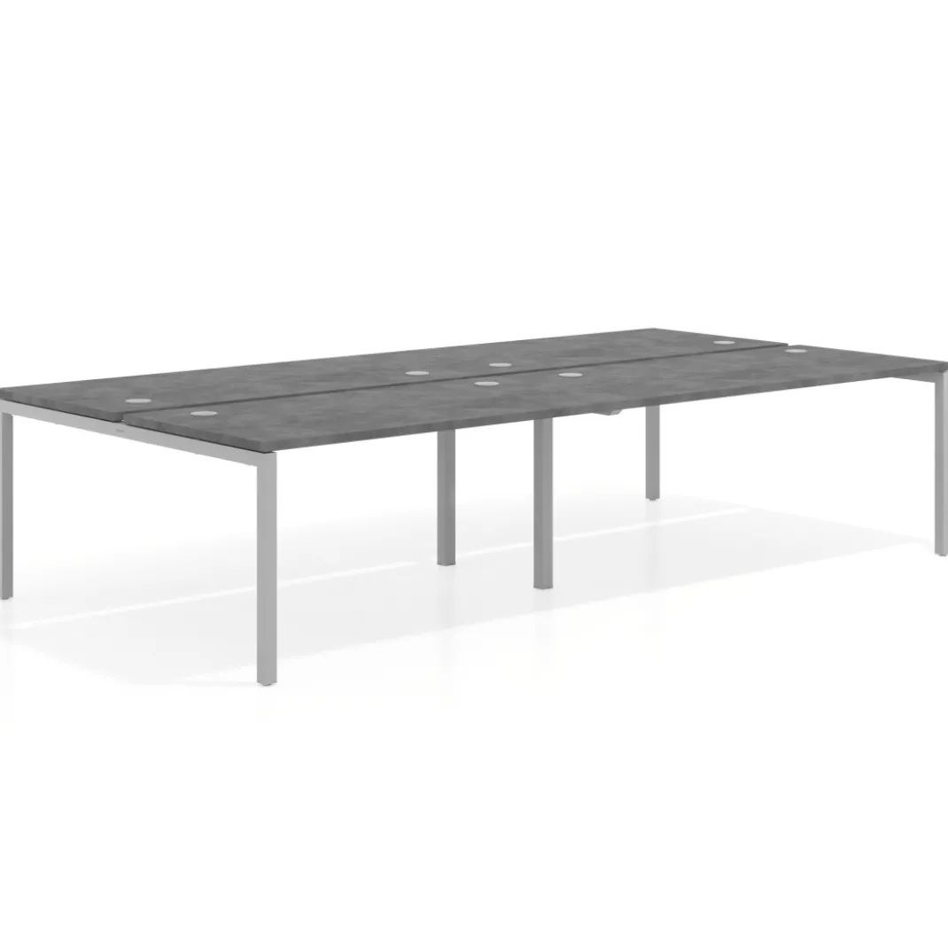 Mesa oficina multipuesto bench Kube doble, fondo 166 cm, estructura aluminio