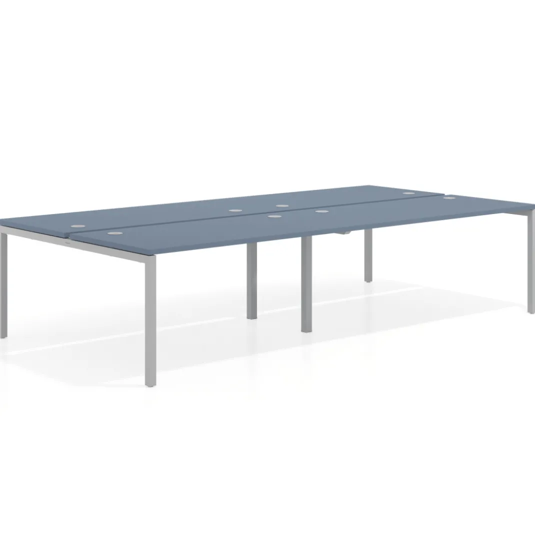 Mesa oficina multipuesto bench Kube doble, fondo 166 cm, estructura aluminio