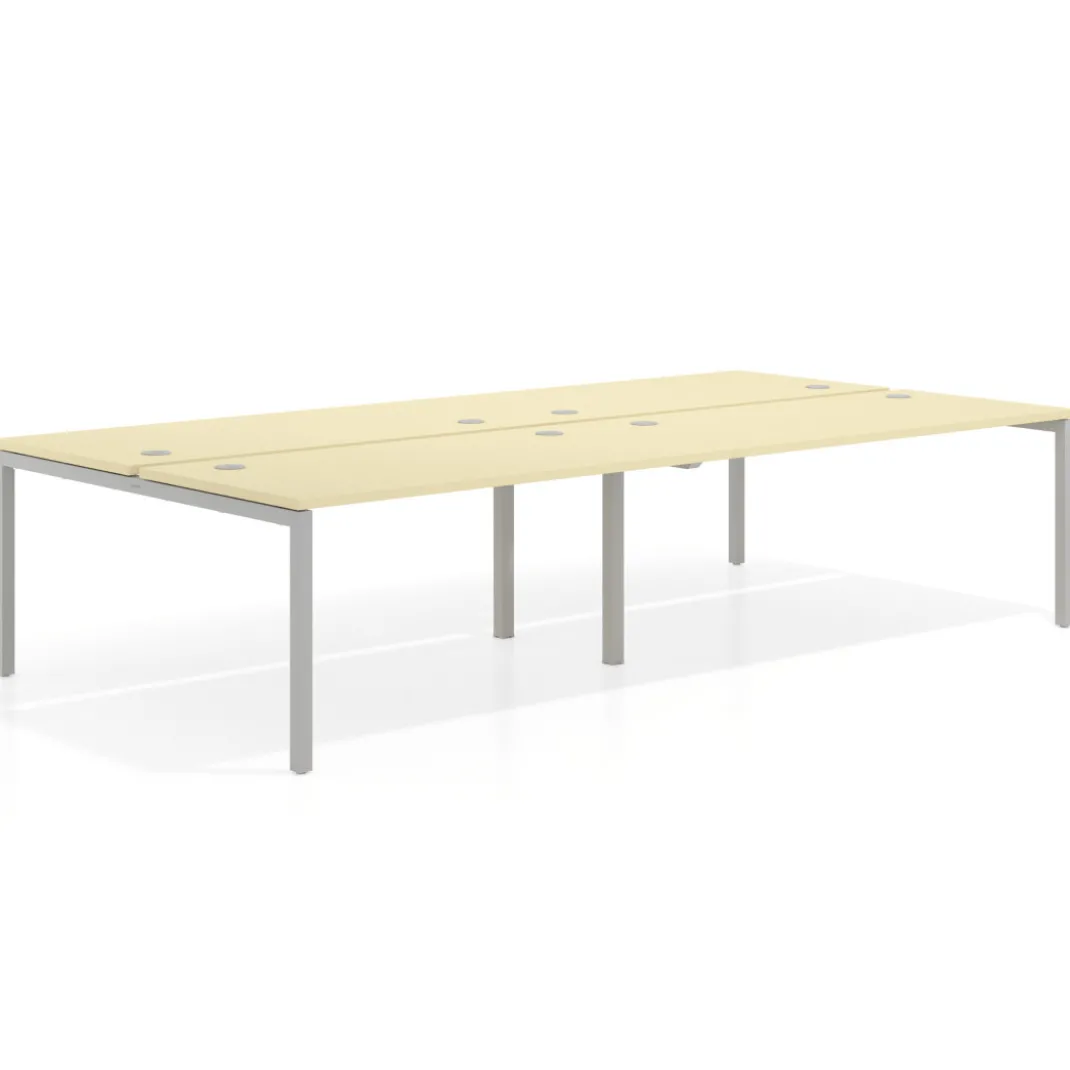 Mesa oficina multipuesto bench Kube doble, fondo 166 cm, estructura aluminio